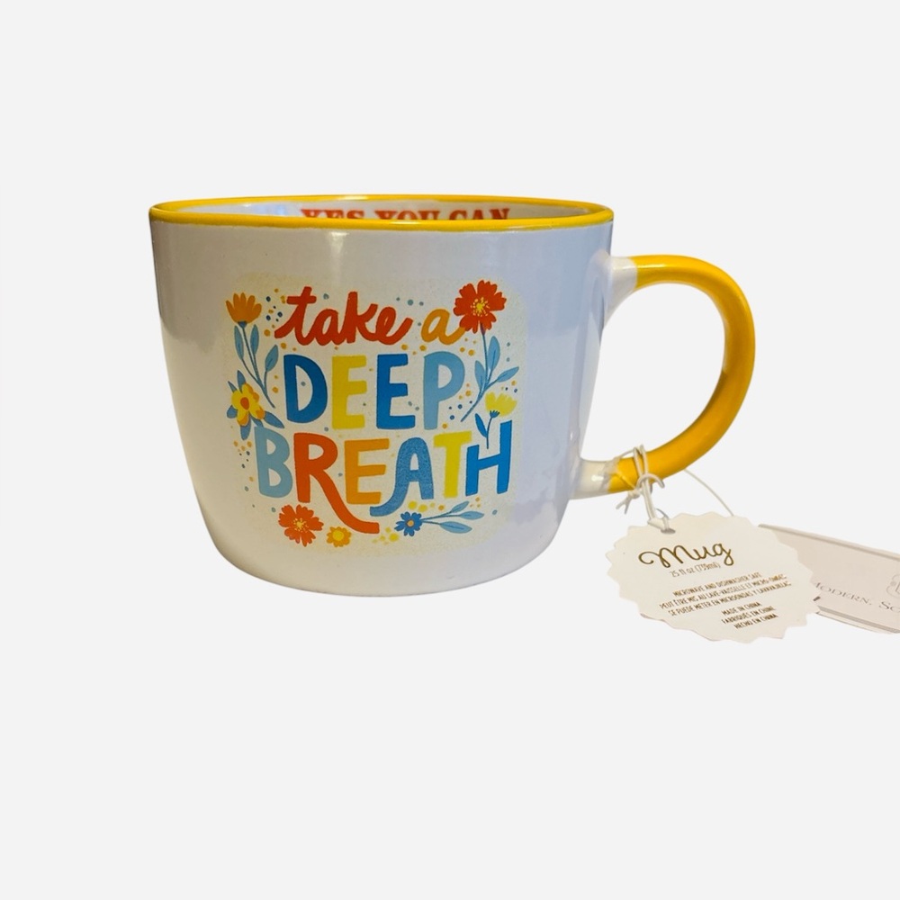 Oversized 25oz Mug Take a Deep Breath / Yes You Can Motivational Coffee Cup NWT